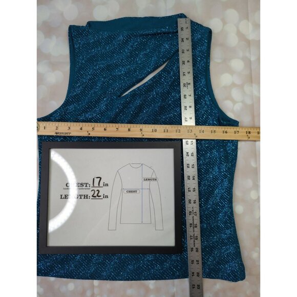 XSCAPE Womens Large Sleeveless Teal Cutout Glitter Tinsel Top 4-Way Stretch - Picture 9 of 9